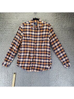 J. Crew Shirt Mens Medium Blue & Orange Plaid Flannel Long Sleeve